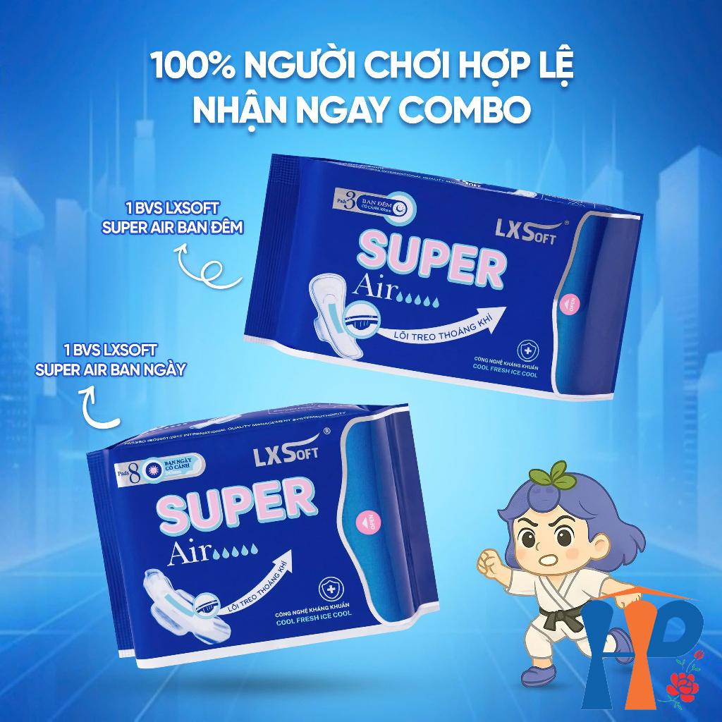 Băng Vệ Sinh LXSoft Super Air Sanitary Napkins (mặt bông cotton, lõi treo thoáng khí, hạt siêu thấm polyme)