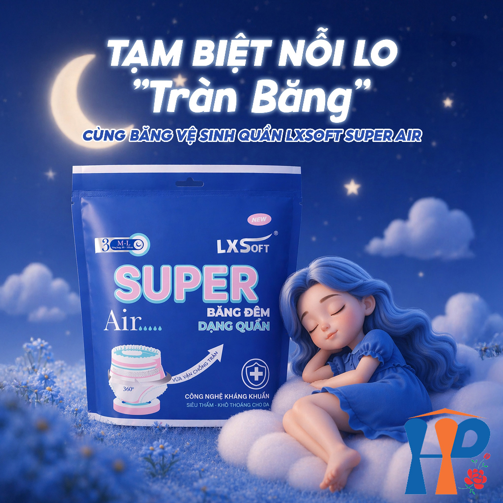Tã quần LXSoft Super Air Cottony Diaper Pants 3M (mặt bông cotton, hạt polyme siêu thấm, lỏi treo thoáng khí) Hani Peni