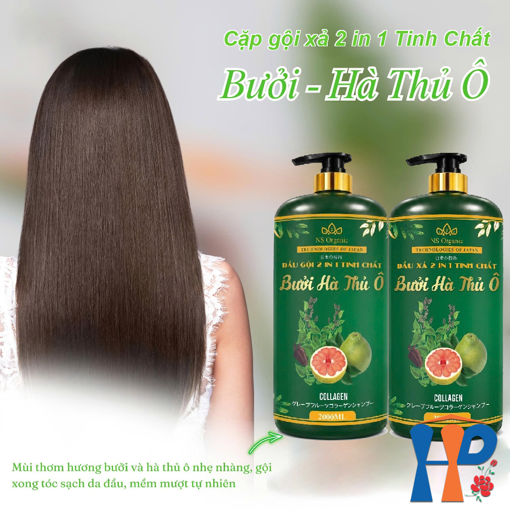 Cặp Gội Xả 2 in 1 tinh chất Bưởi Hà Thủ Ô NS Organic Grapefruit Knotweed Shampoo & Conditioner 2000ml