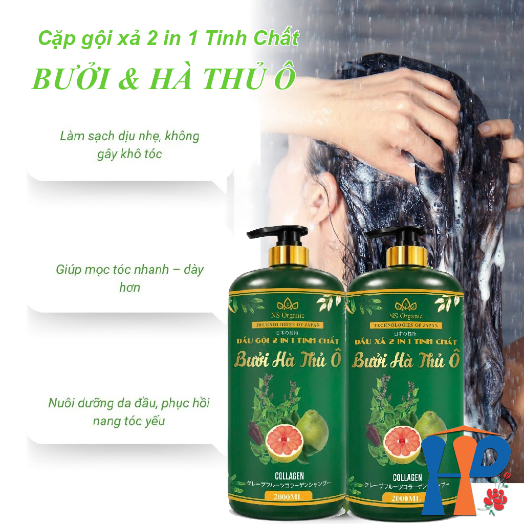 Cặp Gội Xả 2 in 1 tinh chất Bưởi Hà Thủ Ô NS Organic Grapefruit Knotweed Shampoo & Conditioner 2000ml
