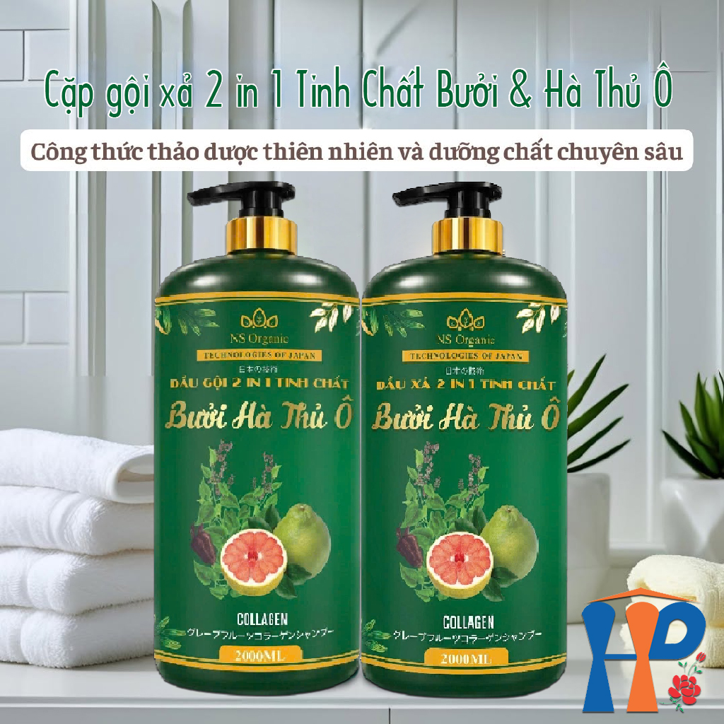 Cặp Gội Xả 2 in 1 tinh chất Bưởi Hà Thủ Ô NS Organic Grapefruit Knotweed Shampoo & Conditioner 2000ml