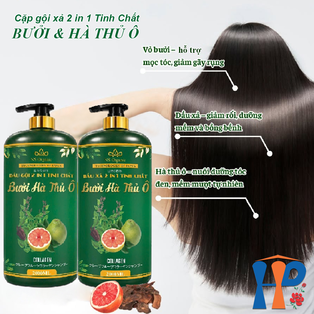 Cặp Gội Xả 2 in 1 tinh chất Bưởi Hà Thủ Ô NS Organic Grapefruit Knotweed Shampoo & Conditioner 2000ml