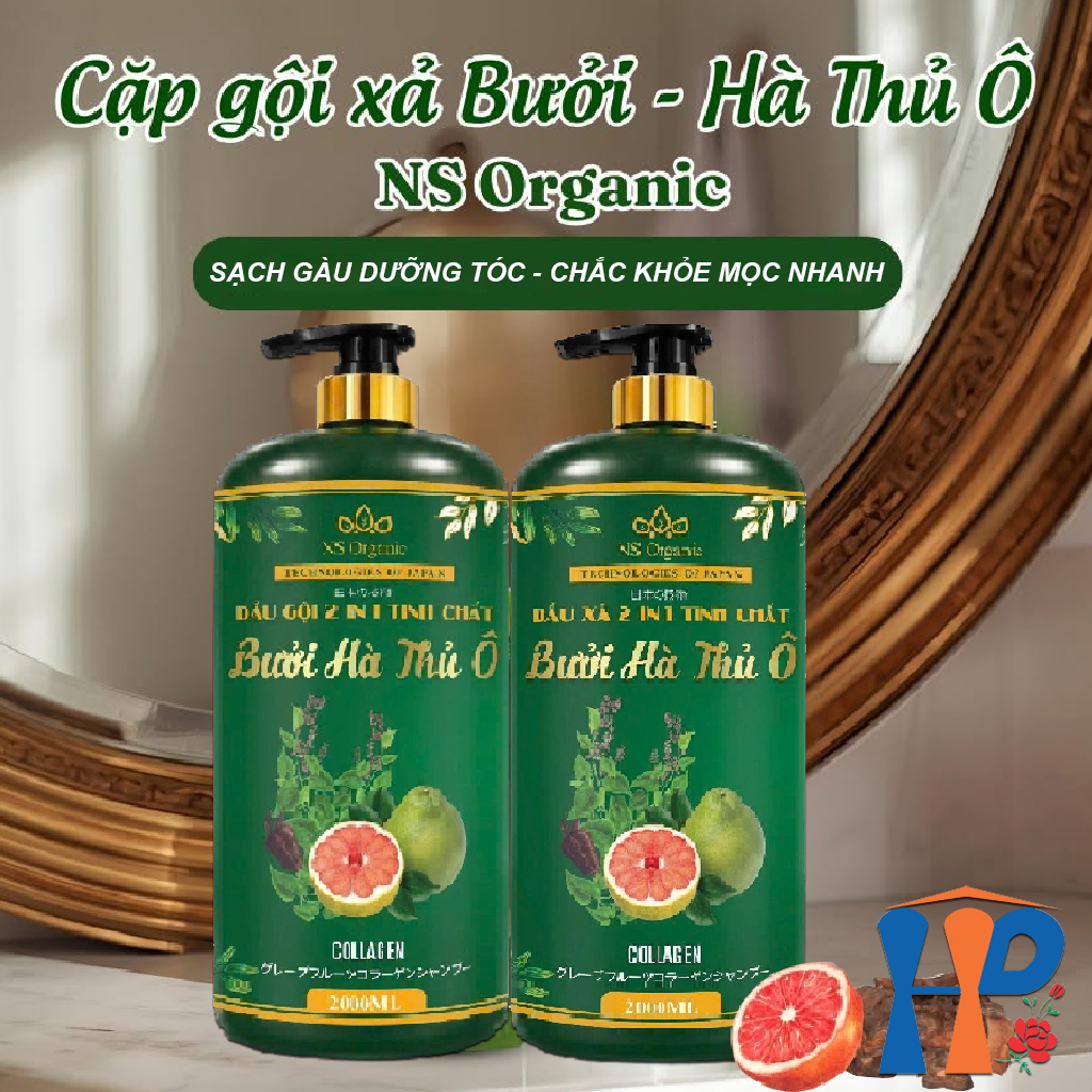 Cặp Gội Xả 2 in 1 tinh chất Bưởi Hà Thủ Ô NS Organic Grapefruit Knotweed Shampoo & Conditioner 2000ml