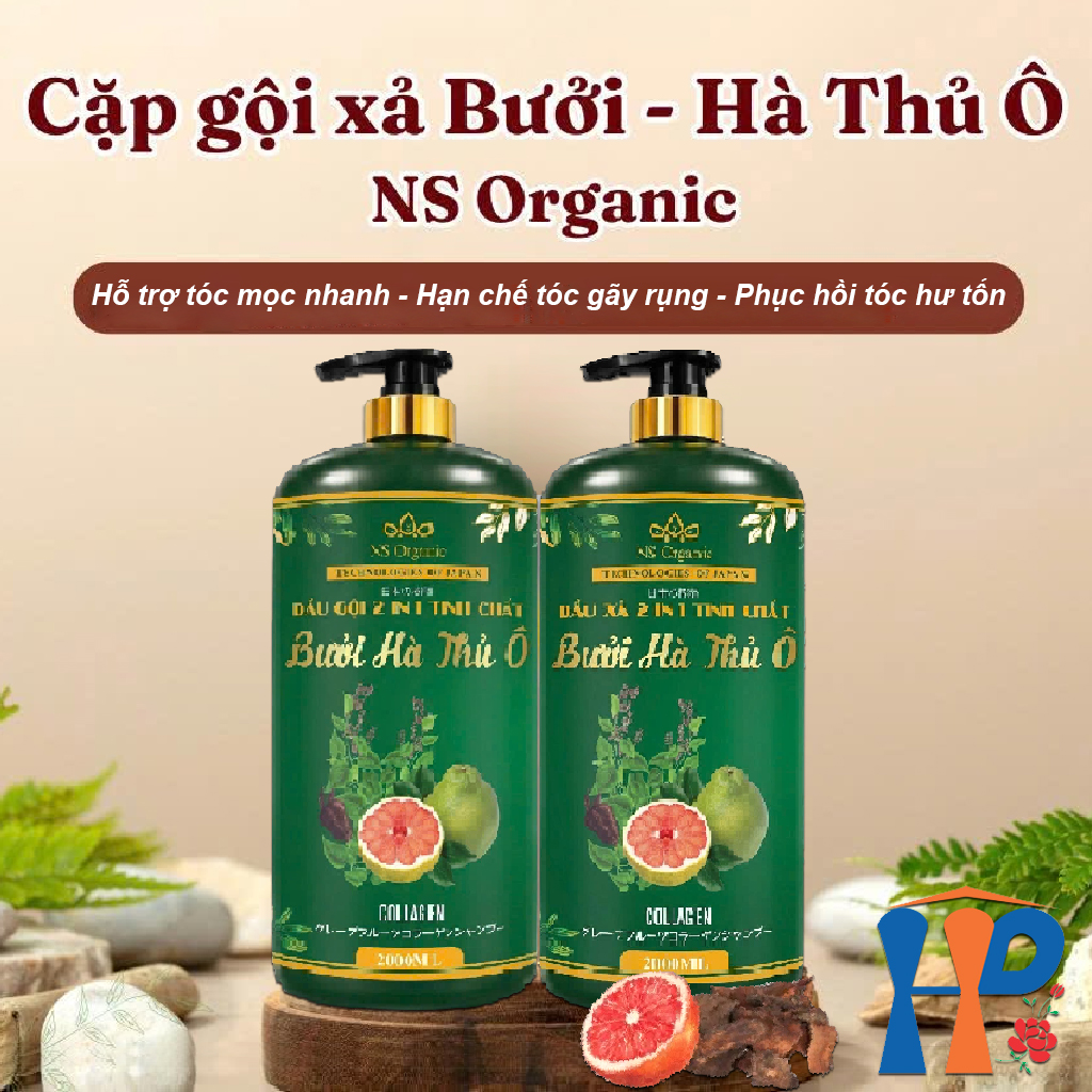 Cặp Gội Xả 2 in 1 tinh chất Bưởi Hà Thủ Ô NS Organic Grapefruit Knotweed Shampoo & Conditioner 2000ml
