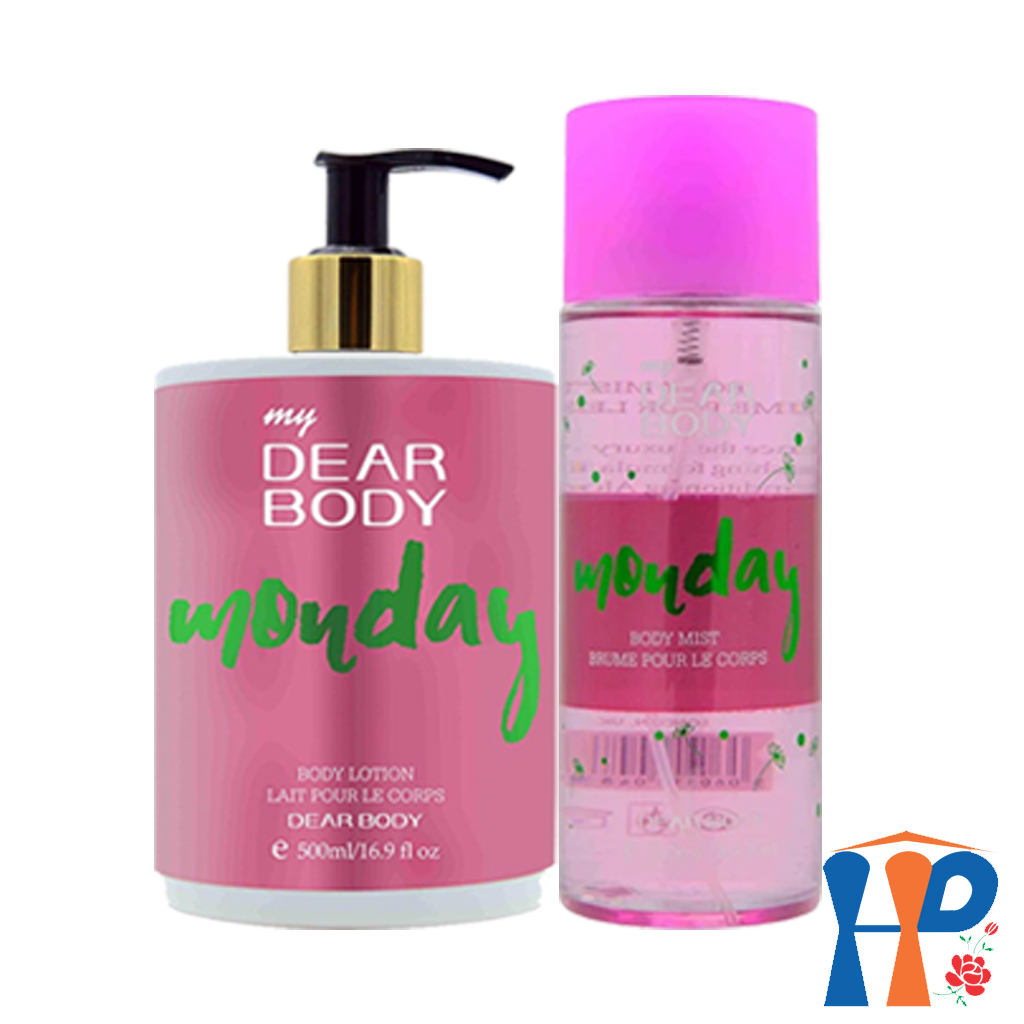 Combo Xịt Thơm và Dưỡng Thể Cả Tuần DEAR BODY Weeks Body Mist and Lotion 750ml (for woman, lưu hương 3 - 5 giờ)