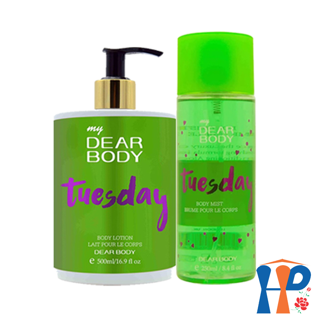 Combo Xịt Thơm và Dưỡng Thể Cả Tuần DEAR BODY Weeks Body Mist and Lotion 750ml (for woman, lưu hương 3 - 5 giờ)