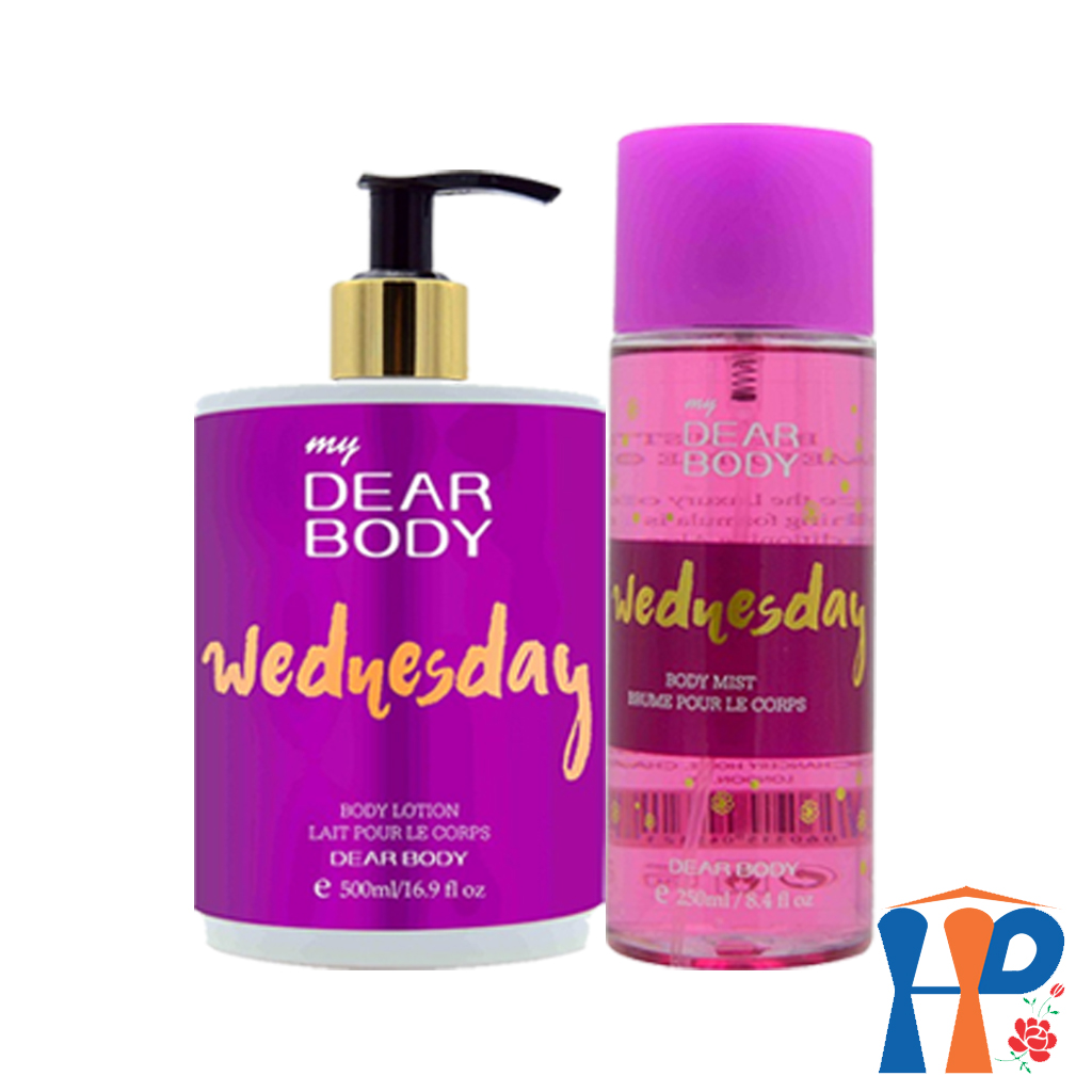 Combo Xịt Thơm và Dưỡng Thể Cả Tuần DEAR BODY Weeks Body Mist and Lotion 750ml (for woman, lưu hương 3 - 5 giờ)