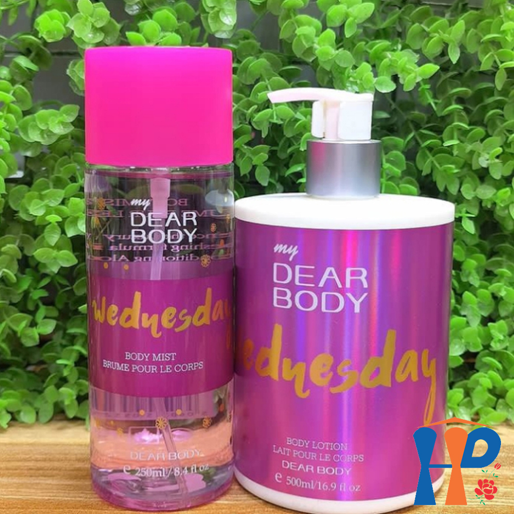 Combo Xịt Thơm và Dưỡng Thể Cả Tuần DEAR BODY Weeks Body Mist and Lotion 750ml (for woman, lưu hương 3 - 5 giờ)