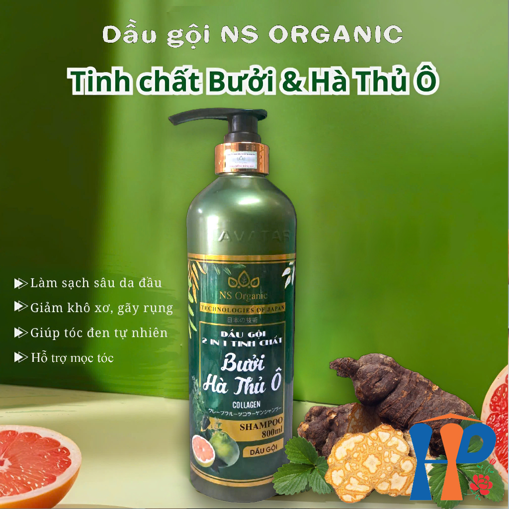 Dầu gội Bưởi & Hà Thủ Ô NS Organic Grapefruit Collagen 2 in 1 Shampoo 800ml