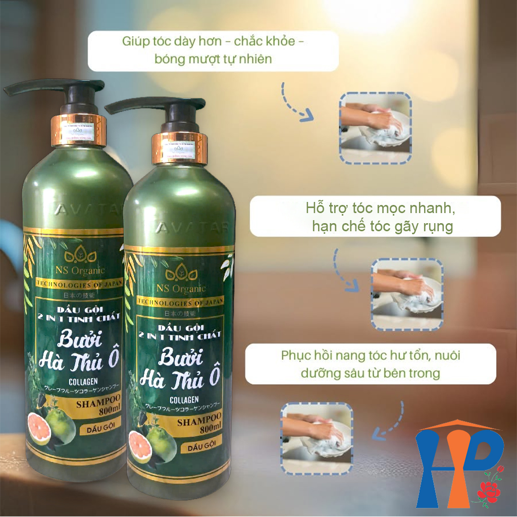 Dầu gội Bưởi & Hà Thủ Ô NS Organic Grapefruit Collagen 2 in 1 Shampoo 800ml