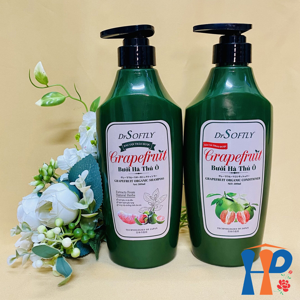 Cặp gội xả thảo dược Bưởi Hà Thủ Ô DrSoftly Grapefruit Organic Shampoo & Conditioner 500ml