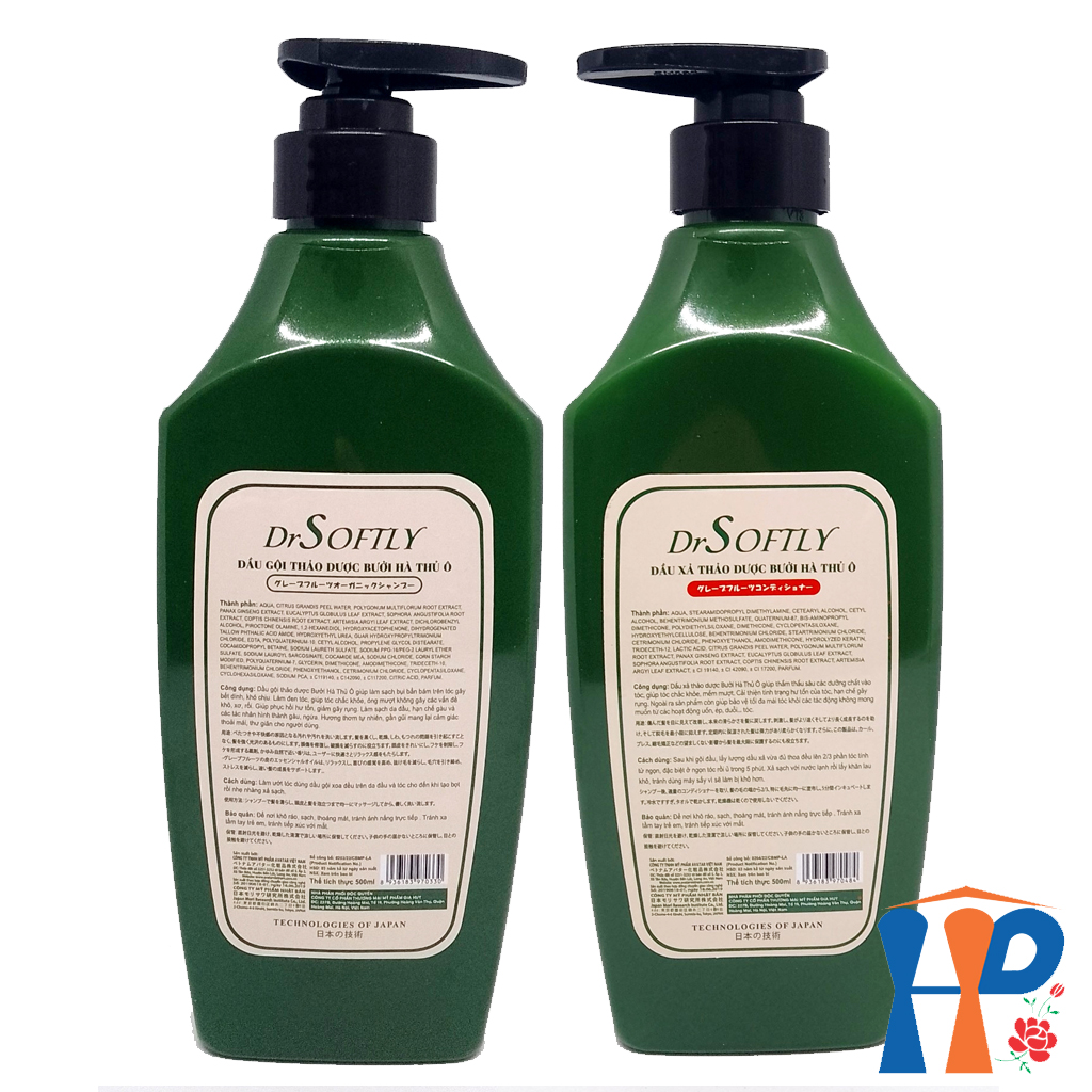 Cặp gội xả thảo dược Bưởi Hà Thủ Ô DrSoftly Grapefruit Organic Shampoo & Conditioner 500ml