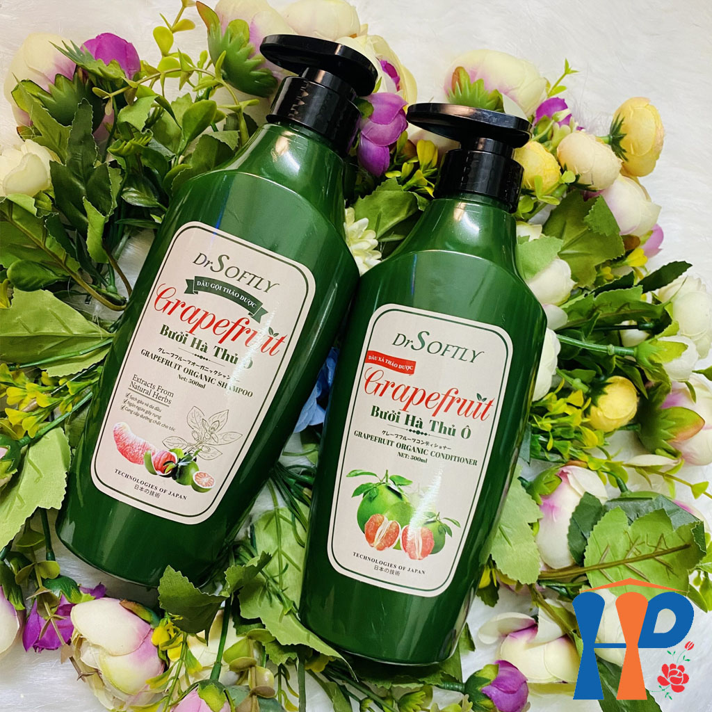 Cặp gội xả thảo dược Bưởi Hà Thủ Ô DrSoftly Grapefruit Organic Shampoo & Conditioner 500ml