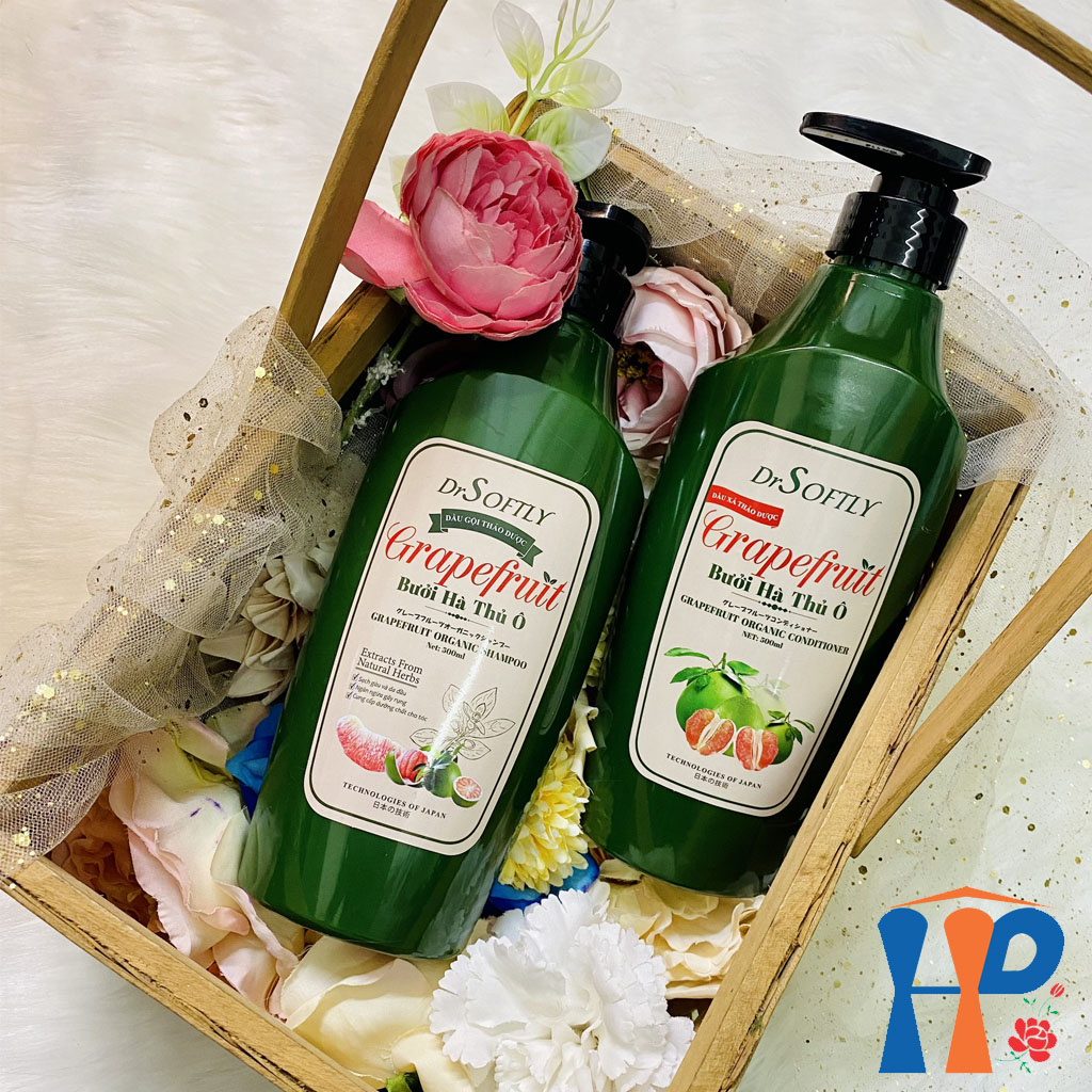 Cặp gội xả thảo dược Bưởi Hà Thủ Ô DrSoftly Grapefruit Organic Shampoo & Conditioner 500ml