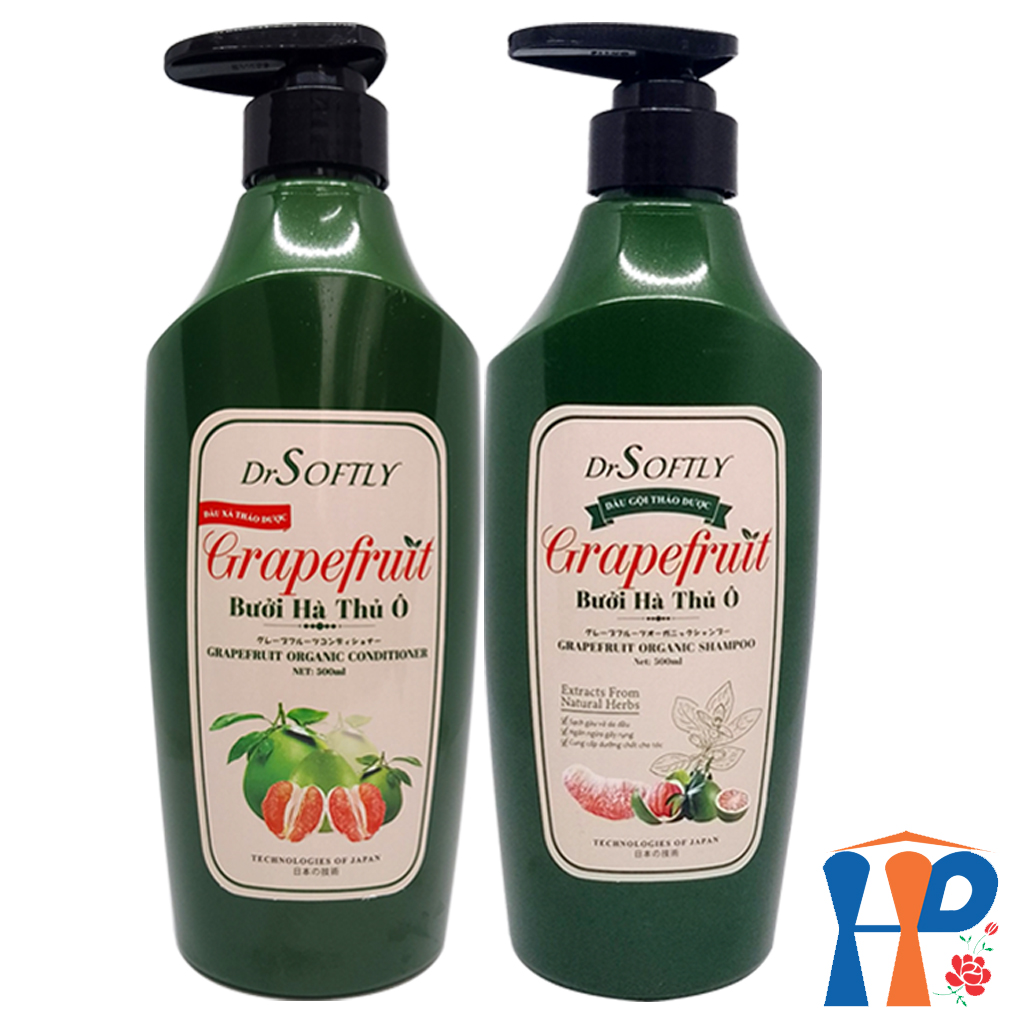 Cặp gội xả thảo dược Bưởi Hà Thủ Ô DrSoftly Grapefruit Organic Shampoo & Conditioner 500ml