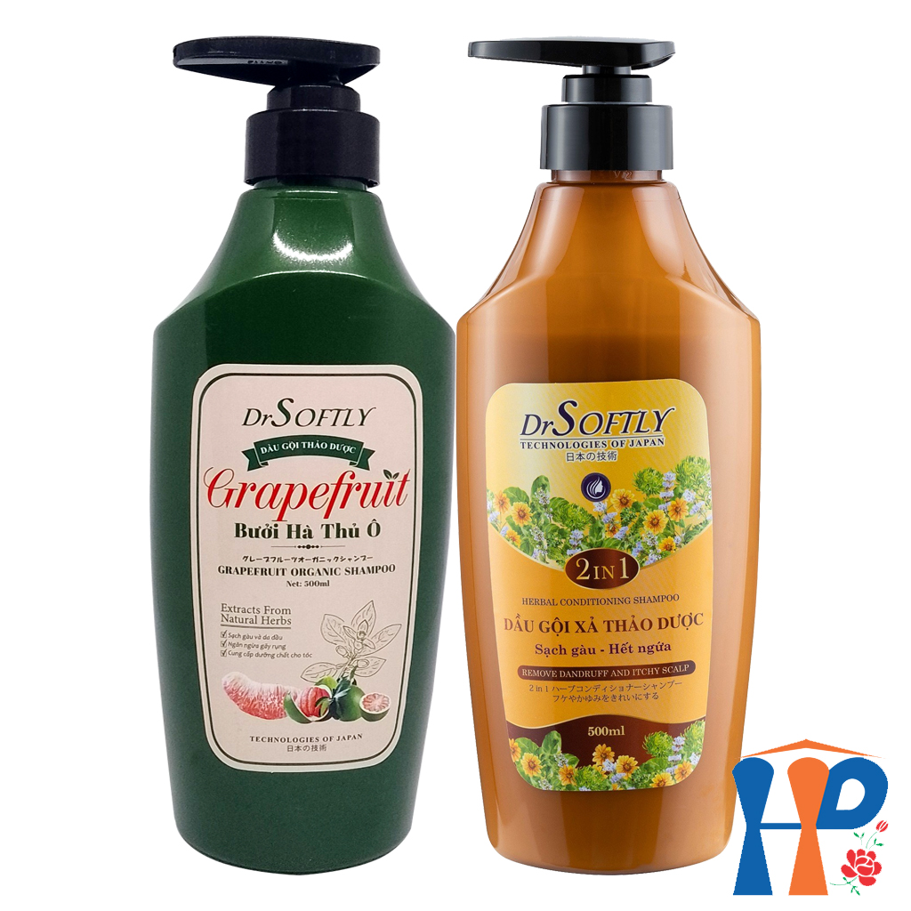 Dầu gội xả thảo dược DrSoftly Grapefruit Organic & Herbal Conditioning Shampoo 500ml (dành cho tóc dầu, ngăn gàu, giảm ngứa, bớt gãy rụng)