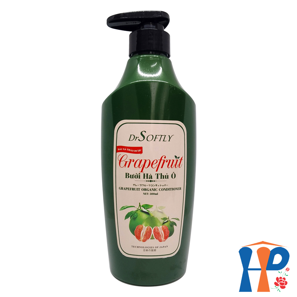 Dầu xả thảo dược Bưởi Hà Thủ Ô DrSoftly Grapefruit Organic Conditioner 500ml (mềm mượt tóc, giữ bền màu tóc nhuộm)