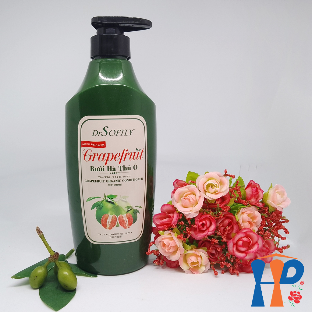 Dầu xả thảo dược Bưởi Hà Thủ Ô DrSoftly Grapefruit Organic Conditioner 500ml (mềm mượt tóc, giữ bền màu tóc nhuộm)