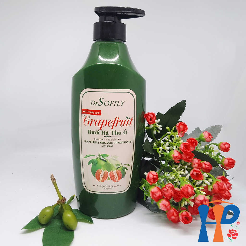 Dầu xả thảo dược Bưởi Hà Thủ Ô DrSoftly Grapefruit Organic Conditioner 500ml (mềm mượt tóc, giữ bền màu tóc nhuộm)