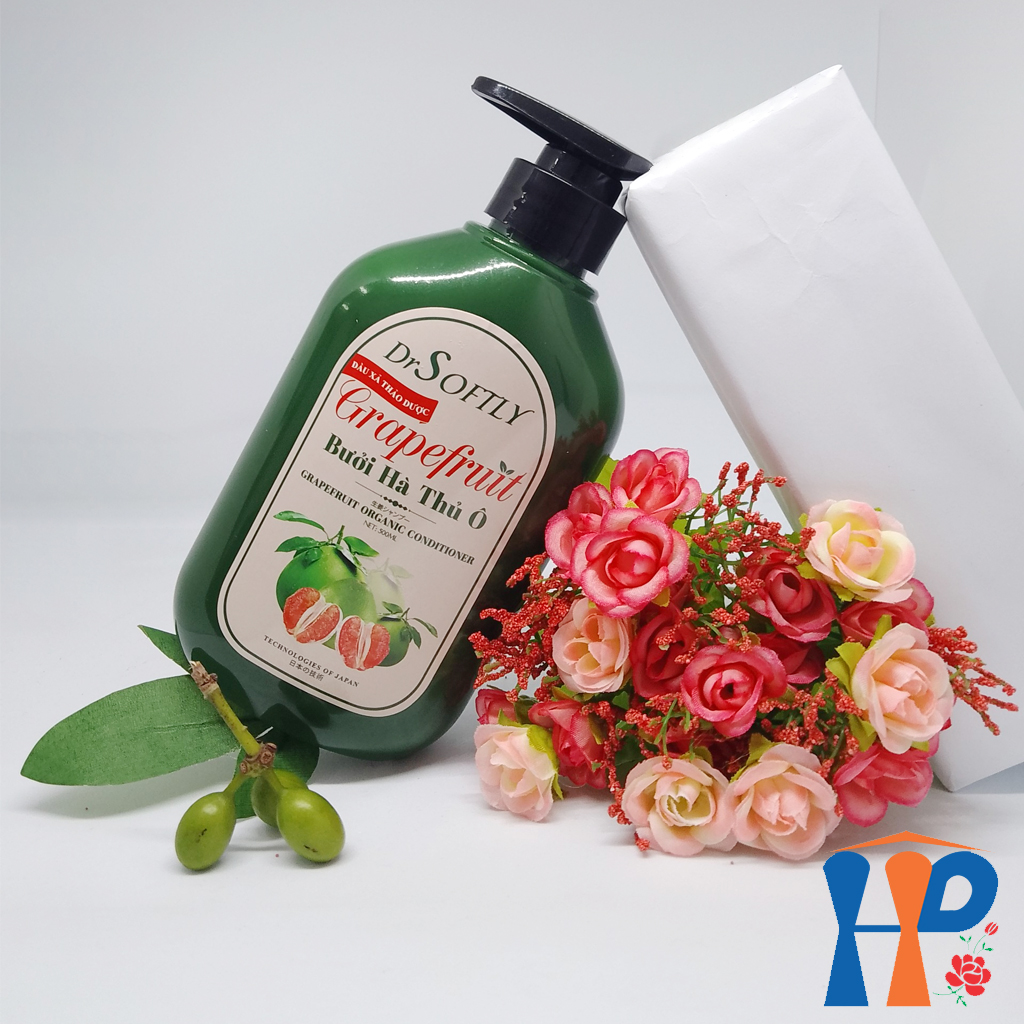 Dầu xả thảo dược Bưởi Hà Thủ Ô DrSoftly Grapefruit Organic Conditioner 500ml (mềm mượt tóc, giữ bền màu tóc nhuộm)