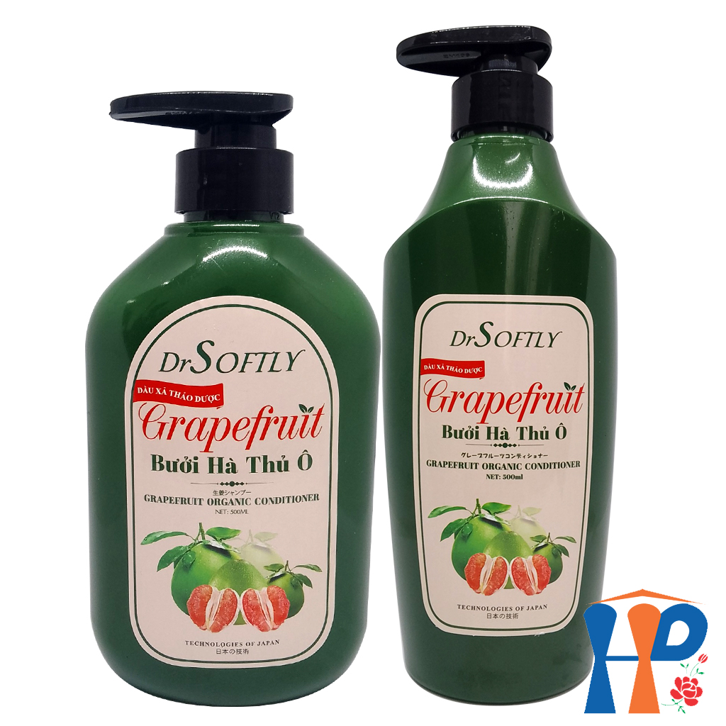 Dầu xả thảo dược Bưởi Hà Thủ Ô DrSoftly Grapefruit Organic Conditioner 500ml (mềm mượt tóc, giữ bền màu tóc nhuộm)