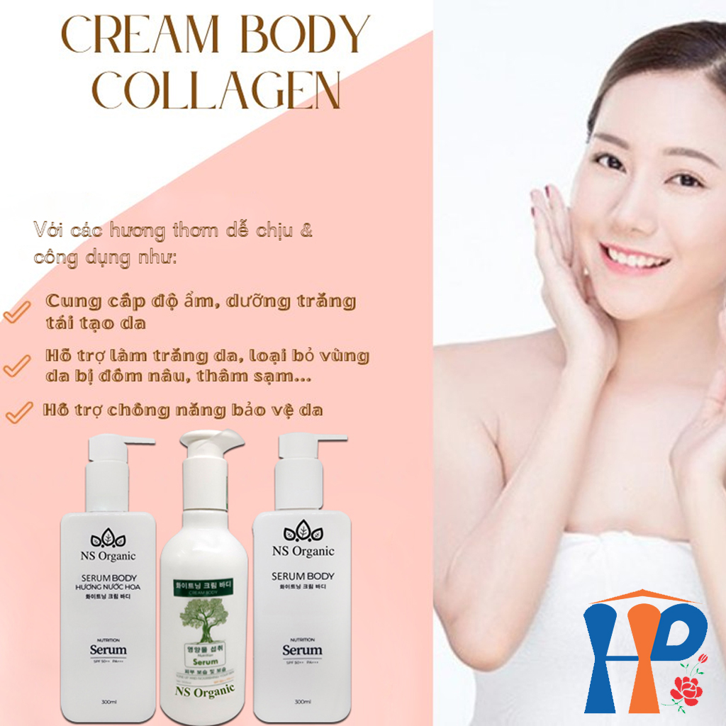 Kem dưỡng thể trắng da NS Organic Serum Body Collagen SPF50++ PA+++ 300ml