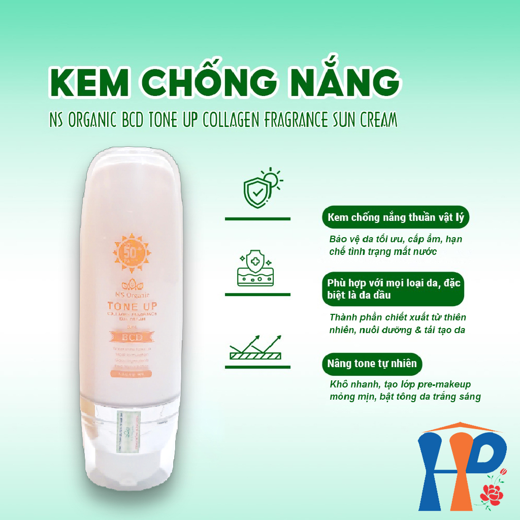 Kem lót chống nắng cao cấp NS Organic BCD Tone Up Collagen Fragrance Sun Cream SPF50+ PA++++ 50ml