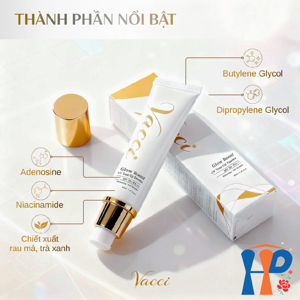 Kem lót dưỡng da chống nắng Vacci Glow Boost UV Tone Up Essence SPF50 PA+++ 40ml