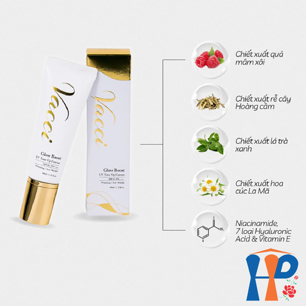 Kem lót dưỡng da chống nắng Vacci Glow Boost UV Tone Up Essence SPF50 PA+++ 40ml