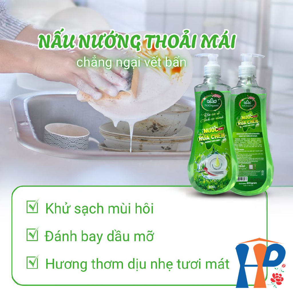 Nước rửa chén hương trà xanh NS Organic Green Tea Dishwashing Liquid 800ml