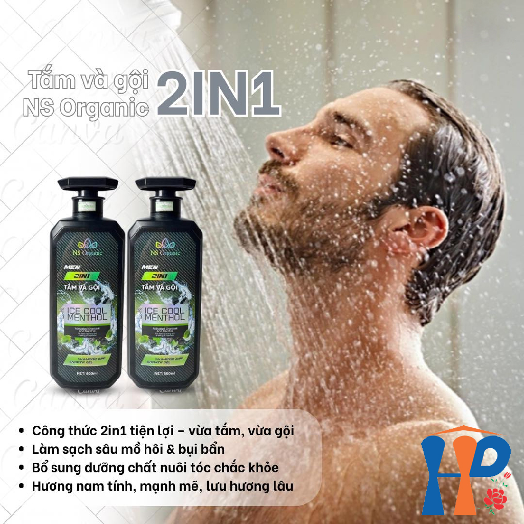 Tắm gội nam NS Organic Men 2 in 1 Ice Cool Menthol Shampoo & Shower Gel 800ml
