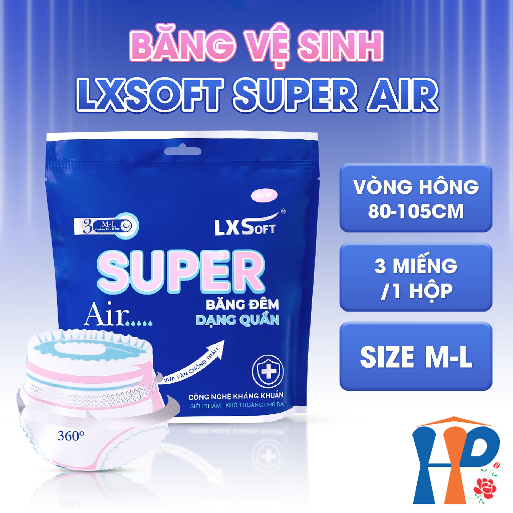 Băng Vệ Sinh LXSoft Super Air Sanitary Napkins (mặt bông cotton, lõi treo thoáng khí, hạt siêu thấm polyme)
