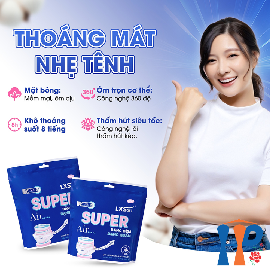 Băng Vệ Sinh LXSoft Super Air Sanitary Napkins (mặt bông cotton, lõi treo thoáng khí, hạt siêu thấm polyme)
