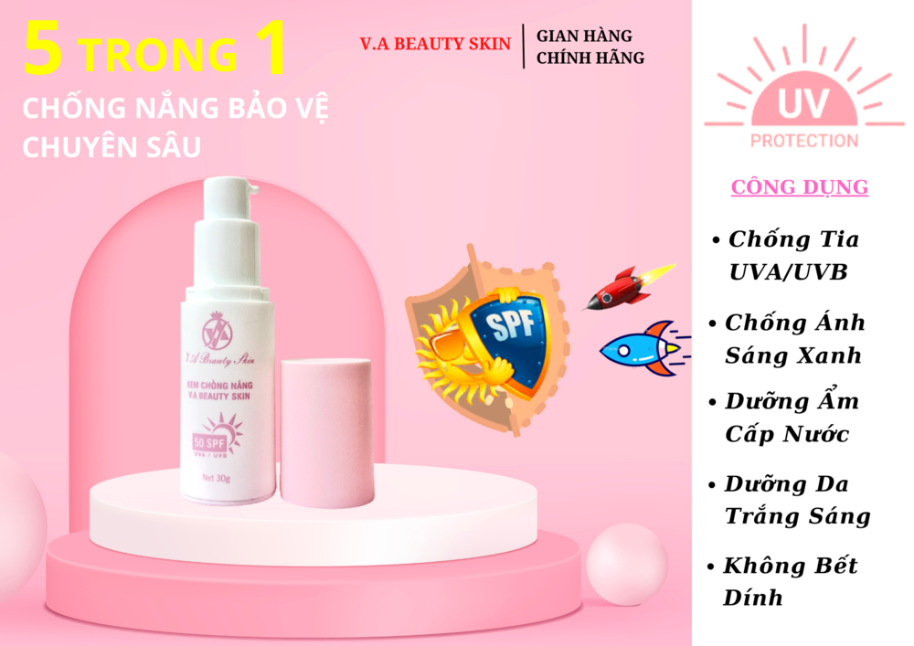 Kem chống nắng V.A Beauty Skin với công dụng 5 trong 1 chống nắng chuyên sâu