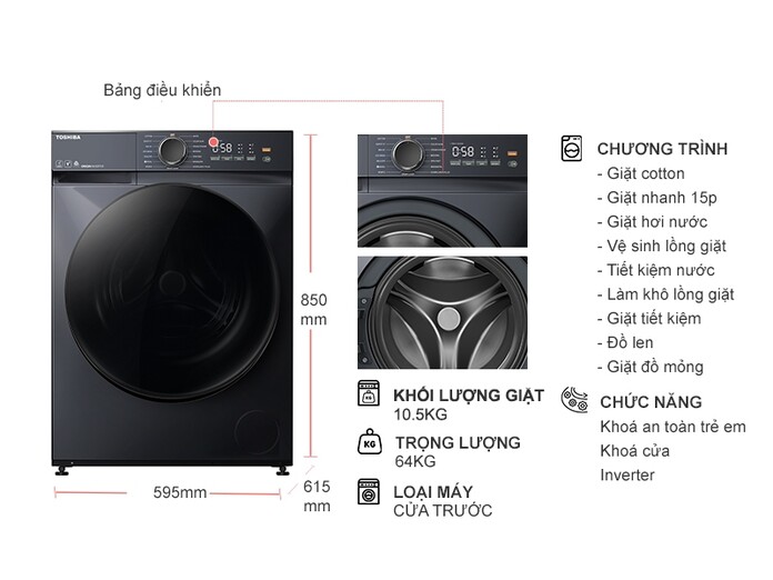 Máy giặt Toshiba Inverte TW-T21BU115UWV(MG) (10.5Kg) - TRUNG THẢO - 0969295299