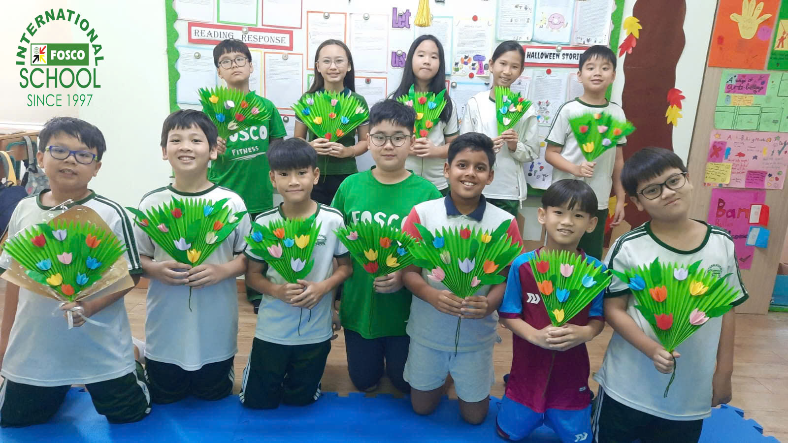 Grade 5 class making flower bouquets for our beloved Teachers