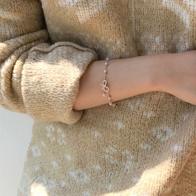 Vòng Tay Chuỗi Hạt Phối Nơ Thiết Kế Hợp Thời Trang Cho Nữ