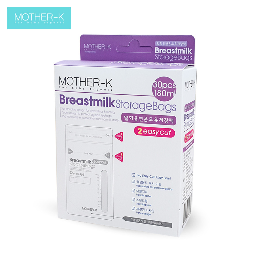 Túi Trữ Sữa Cảm Biến Nhiệt Tím Mother-K Hàn Quốc 180Ml (30 Cái)