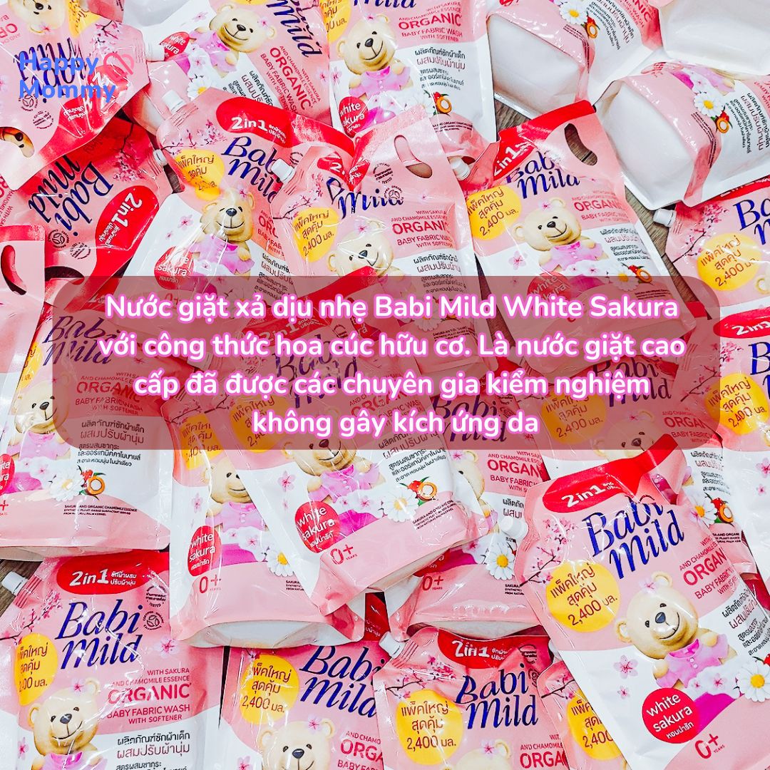 Nước Giặt Xả Quần Áo 2 in 1 Babi Mild Hương Hoa Anh Đào, 2,4L MẪU MỚI