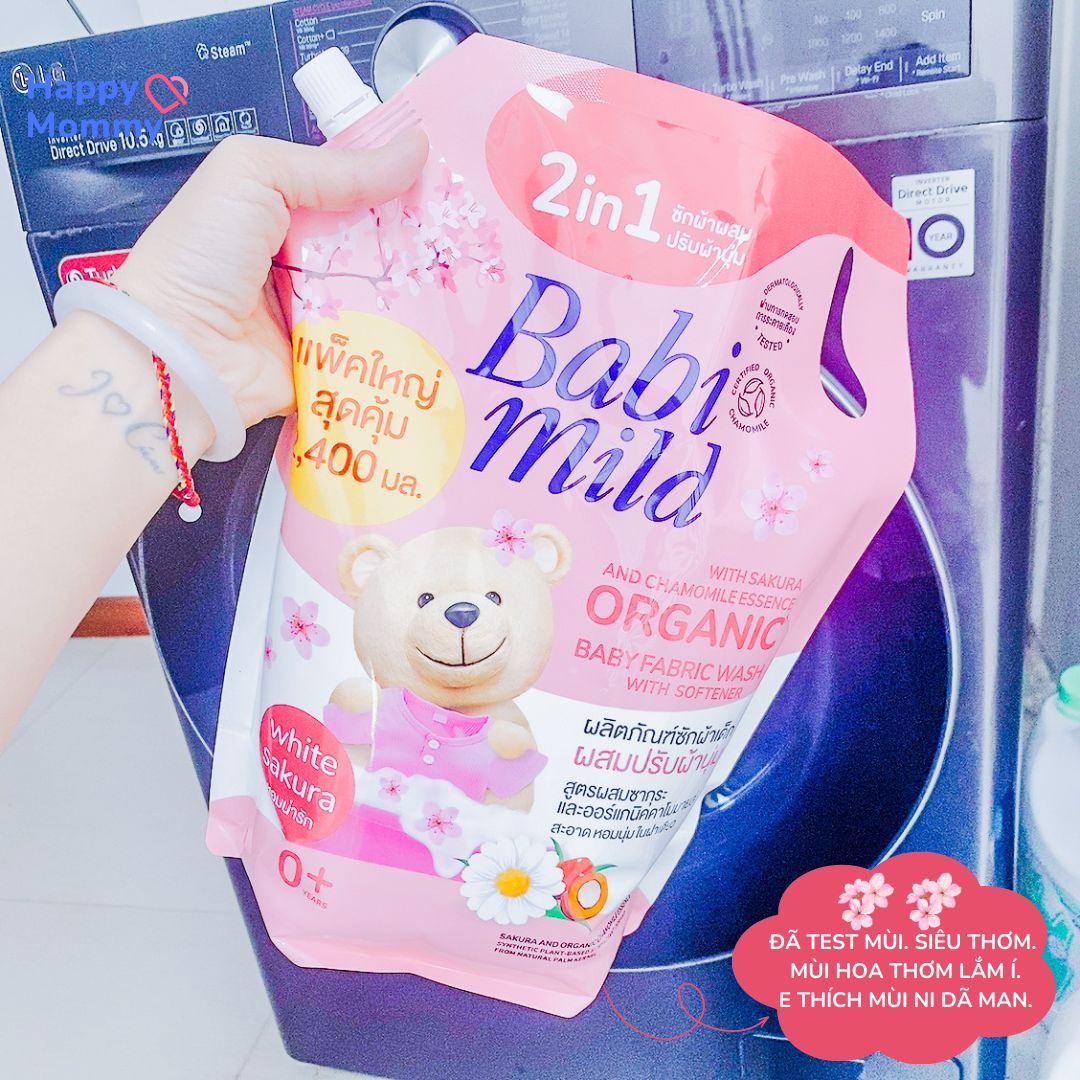 Nước Giặt Xả Quần Áo 2 in 1 Babi Mild Hương Hoa Anh Đào, 2,4L