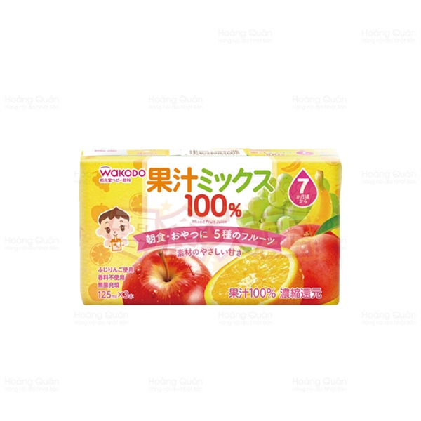 Nước Trái Cây Wakodo Nhật Bản, Lốc 3 Hộp X 125Ml (5M+)