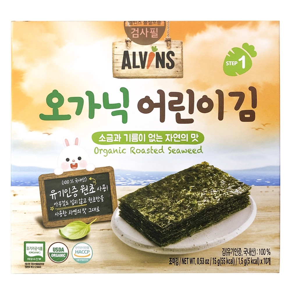 Rong Biển Hữu Cơ Tách Muối Alvins Hàn Dạng Miếng, 15G (6M+)