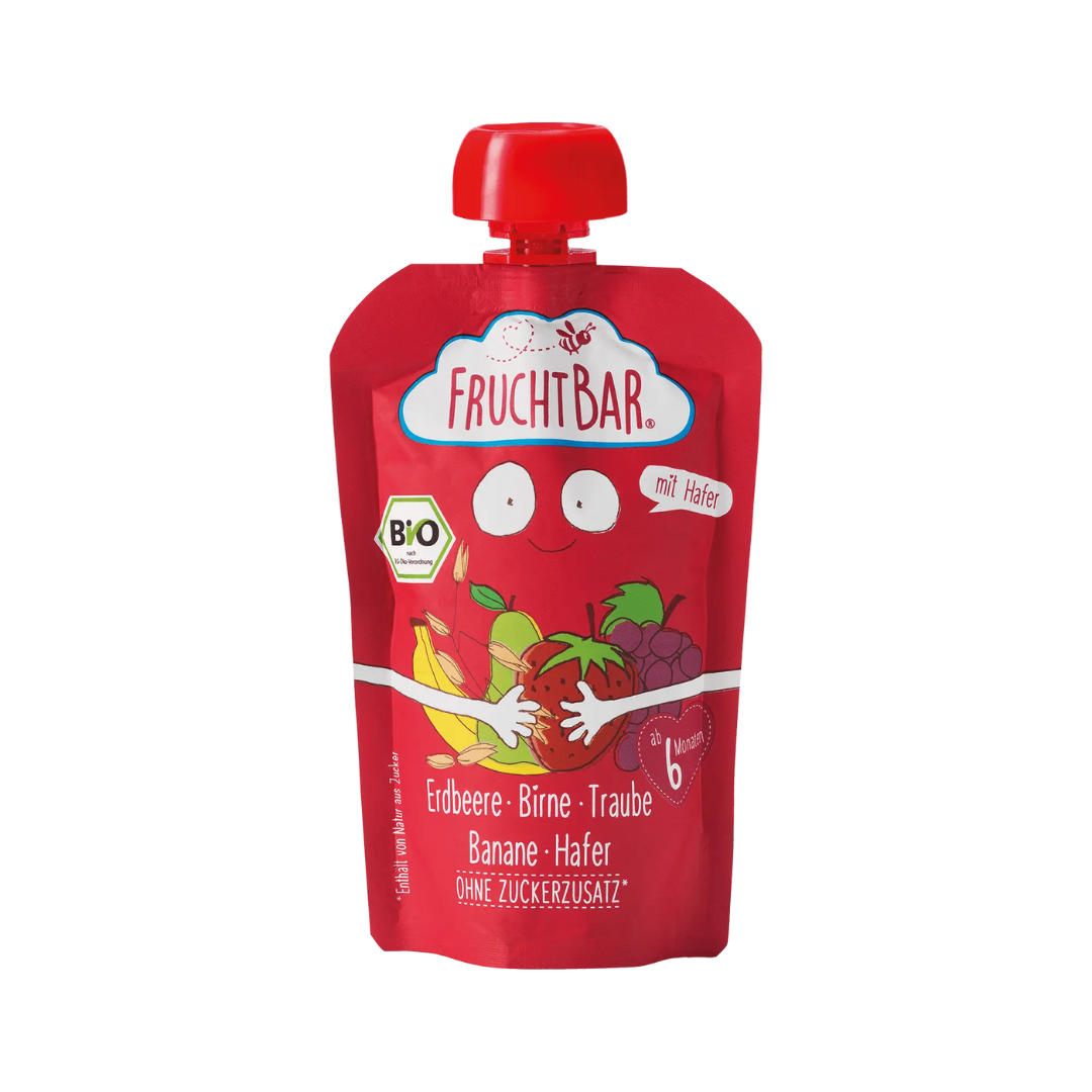Trái Cây Nghiền Fruchtbar Lê, Chuối, Dâu, Nho, Yến Mạch, 90G (6M+)
