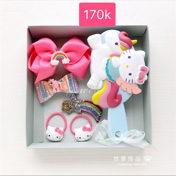 Set Kẹp Tóc, Cột Tóc, Lược Công Chúa, Hello Kitty Cho Bé Gái