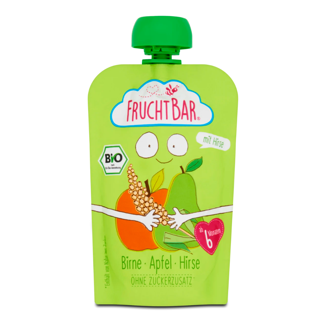 Trái Cây Nghiền Fruchtbar Đức Vị Táo, Lê, Hạt Kê 90G (6M+)