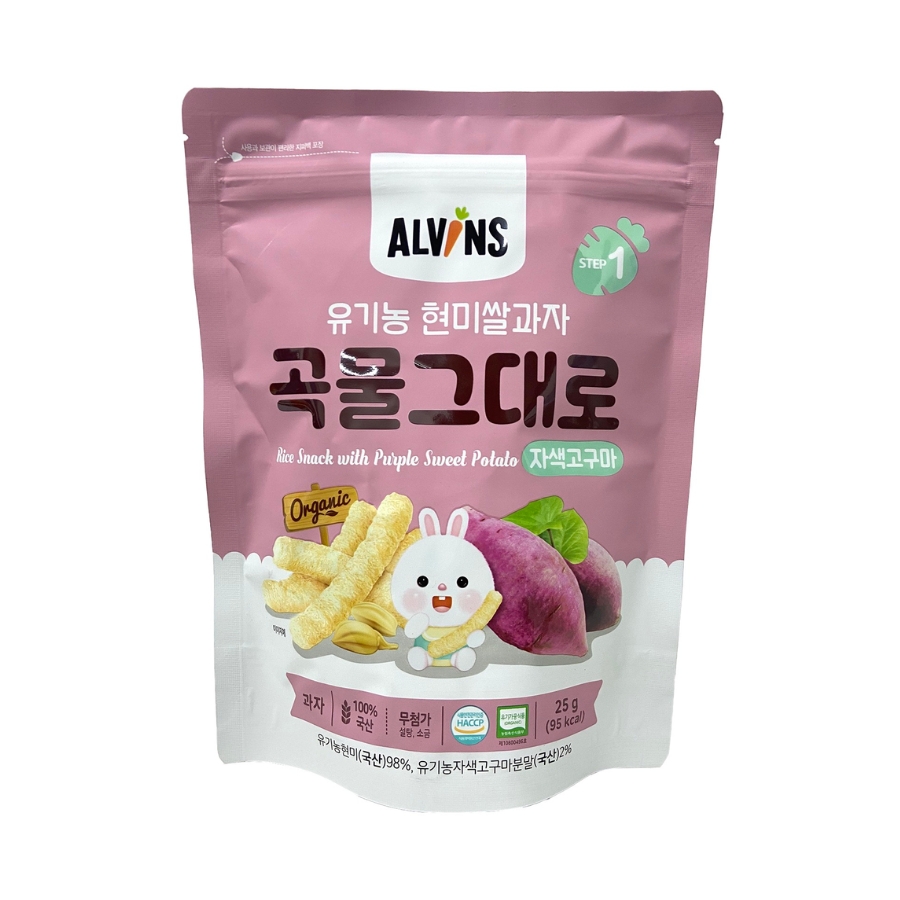 Bánh Ăn Dặm Gạo Lứt Hữu Cơ Dạng Que Cho Bé Alvins, Gói 25G (6M+)