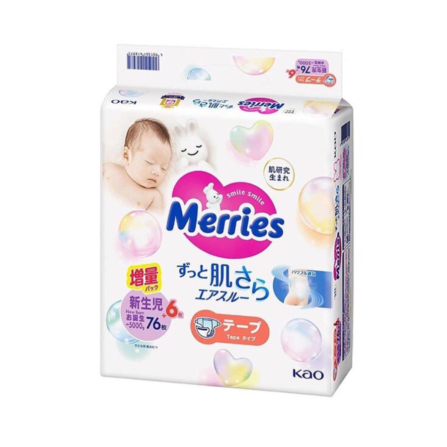 Bỉm Dán Merries Nội Địa Nhật Size Newborn, 76+6 Miếng