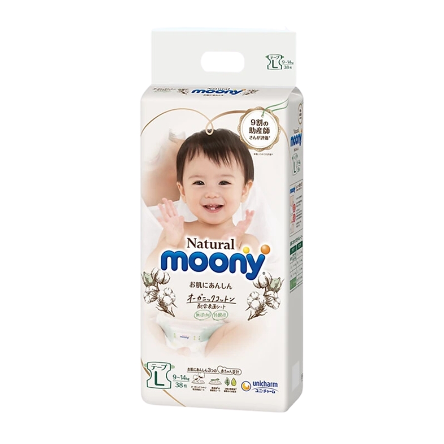 Bỉm Dán Moony Natural Size L 38 Miếng (9-14Kg)