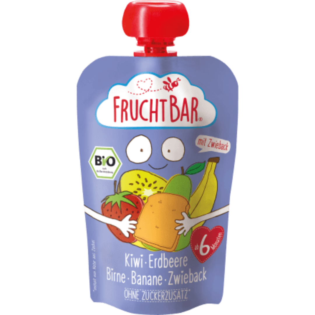Trái Cây Nghiền Fruchtbar Kiwi, Chuối, Táo, Dâu, Bánh Quy 100G (6M+)