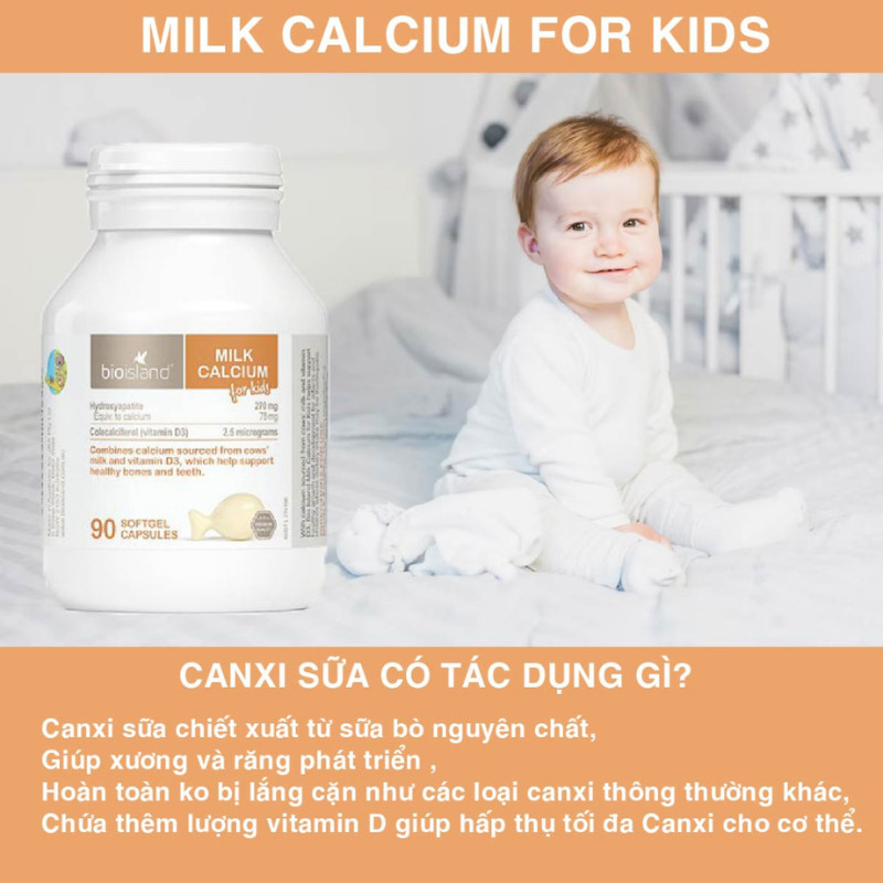 Canxi Sữa Cho Bé Milk Calcium For Kids Bio Island ÚC, 90 Viên